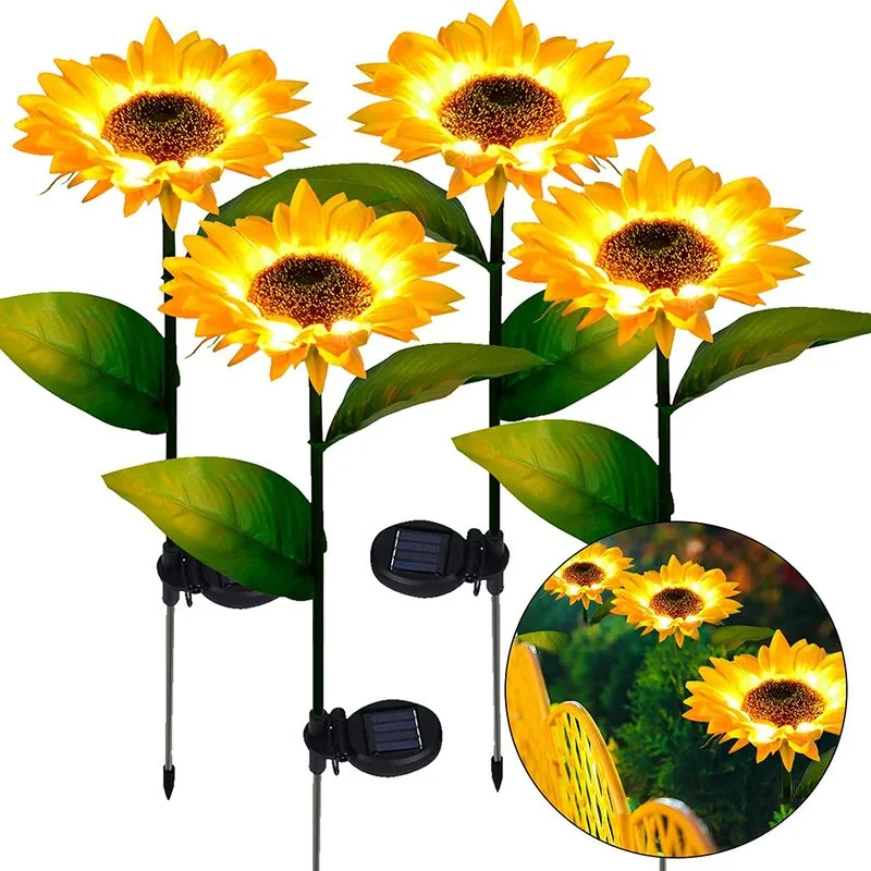 

4-Pack Outdoor Stake Solar Powered Sunflower Shaped Lights IP65 Waterproof Pathway Yard Wedding Lighting Patio for Garden Lawn