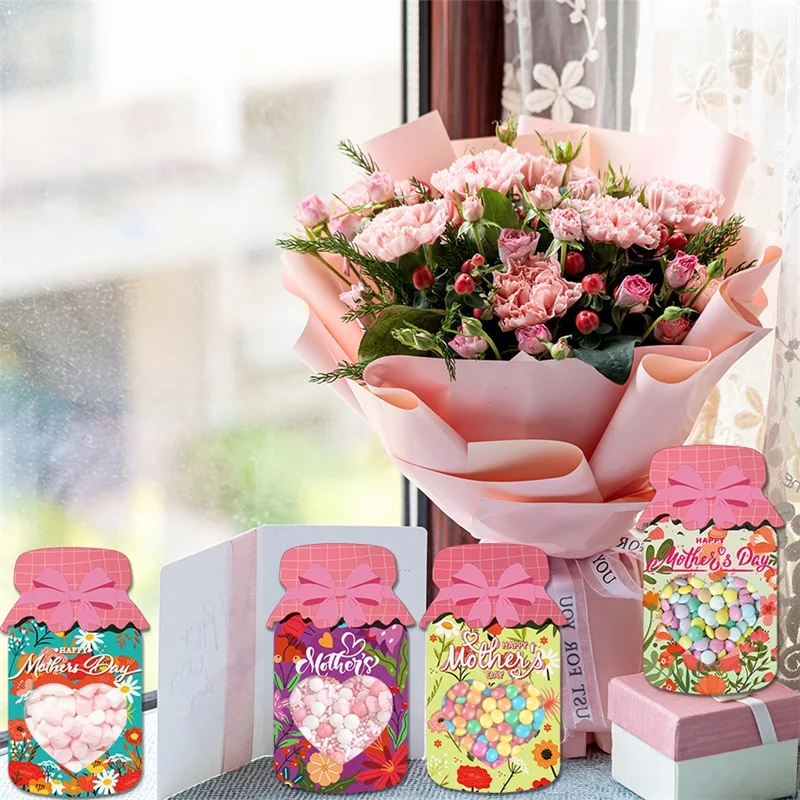 9Pcs Mother's Day Cards for Mother's Day Candy Jar Craft Kit, DIY Cards for Mom Party Favors