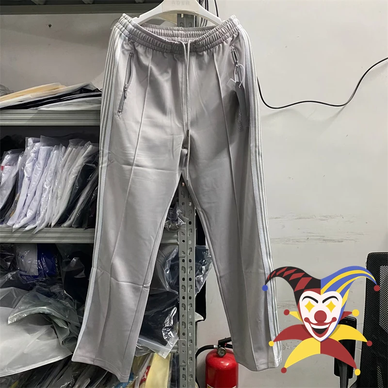 

Gray Needles Sweatpants Men Women Poly Smooth Track Pants Butterfly Logo Knitted Stripe Trousers