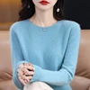 100% Pure Wool Women's Sweater O-Neck Knitted Pullover Cashmere Long Sleeve Underlay Korean Fit Fashion Women's Top 1