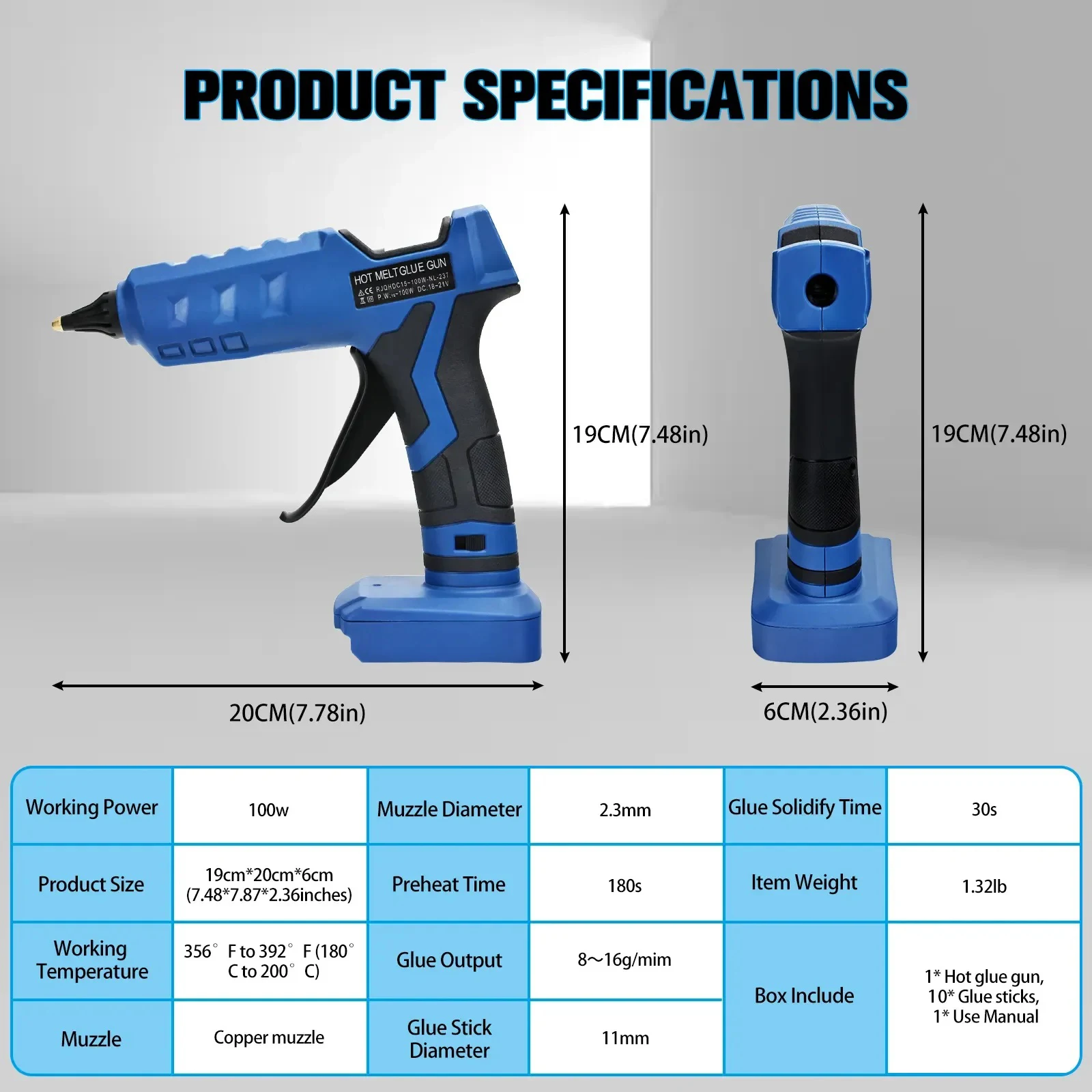 100W Cordless Hot Glue Gun for Bosch 18V Battery with 10pcs 11mm Sticks 30s Quick Preheat for Arts Crafts DIY No Battery hot melt glue gun hot glue gun cordless glue gun