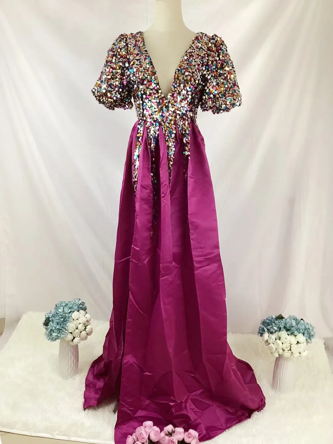 

Sexy Sequins Party Dress Woman V-neck Banque Fashion Gothic Split Long Skirts Party Clothes Ball Gown Prom Dresses for Women