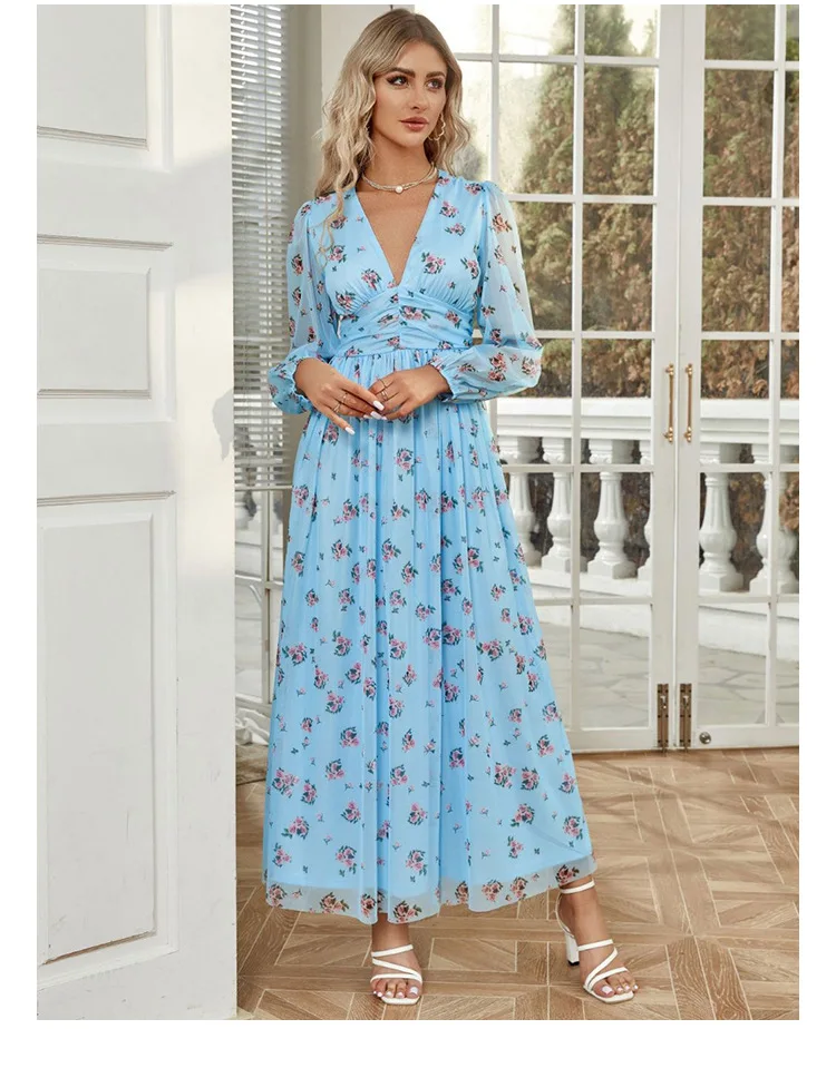 

Women Spring Floral Printed Muslim Dress Bohemian Long Sleeve Casual Abaya Dubai Turkey Sundress Robe Femme Islamic Clothing