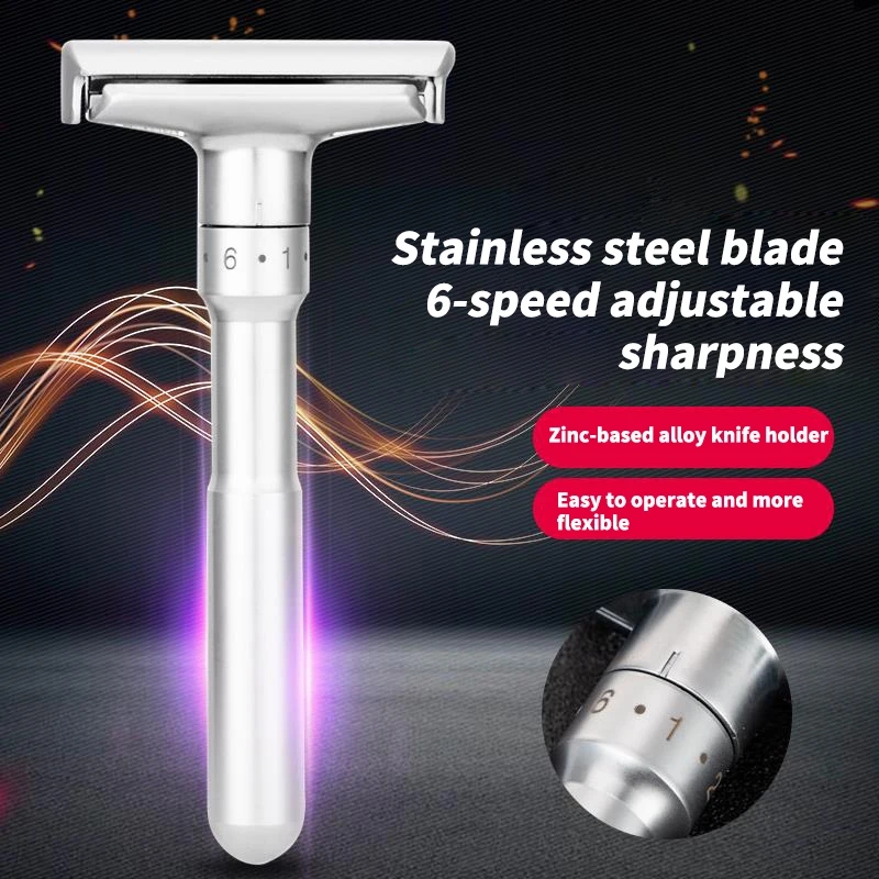 Adjustable Men's Shaver Razor Safety Double Edge Classic Mens Shaving Mild File Hair Removal with 5 Blades |