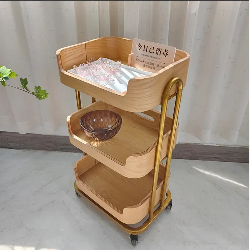 Light Luxury Beauty Salon Storage Rack Solid Wood Multi-layer Tool Cart Convenient Salon Trolley Practical Aesthetic Trolley
