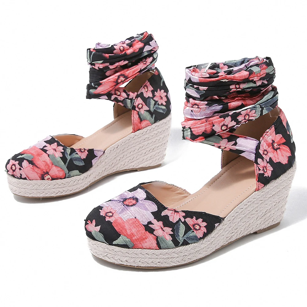 

Sandals Women Summer New Platform Baotou Ankle band Patterned Fabric Roman Sandals Ladies Outdoor Hemp Rope Women Sandals a190