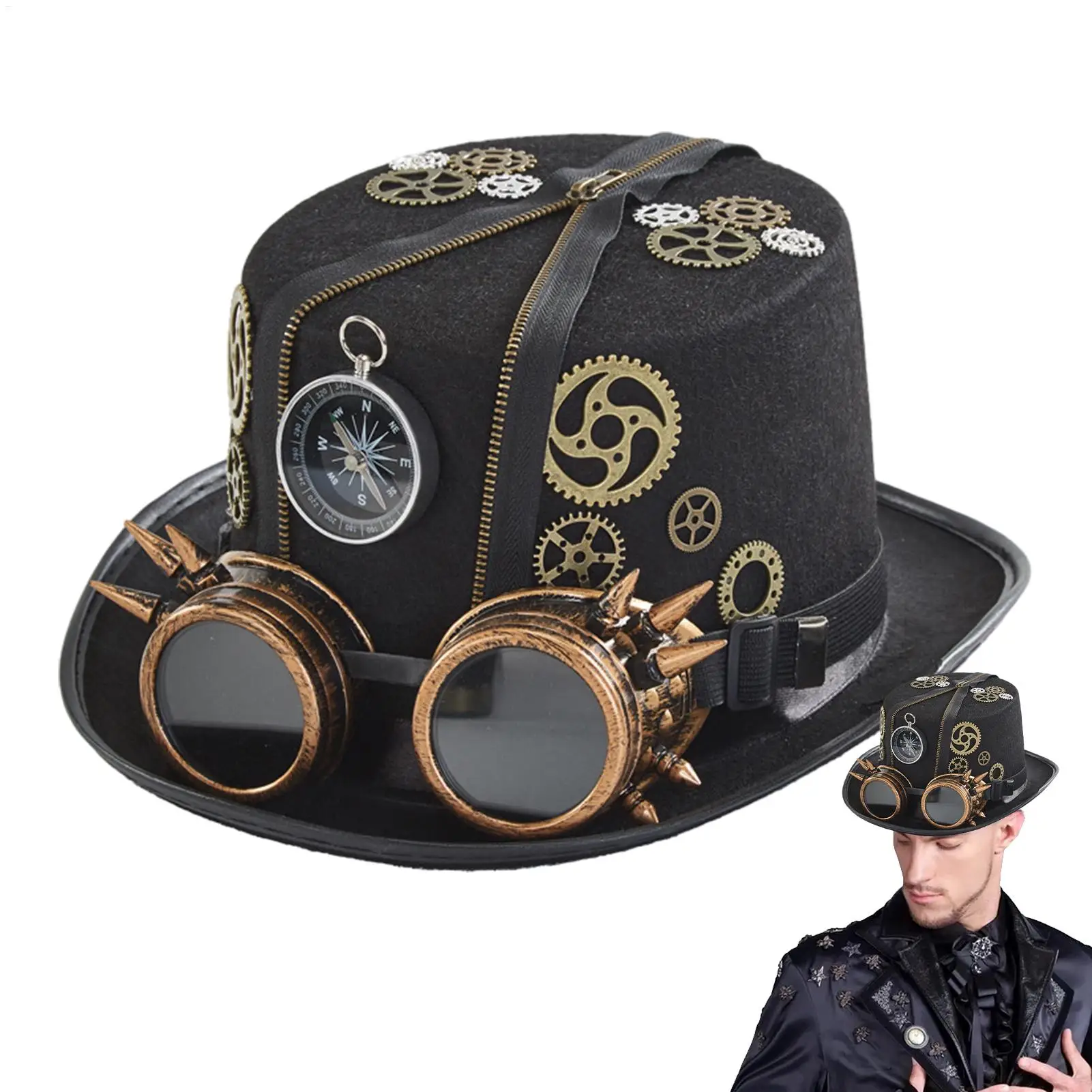 Steampunk Time Traveler Costume Hat with Removable Goggles