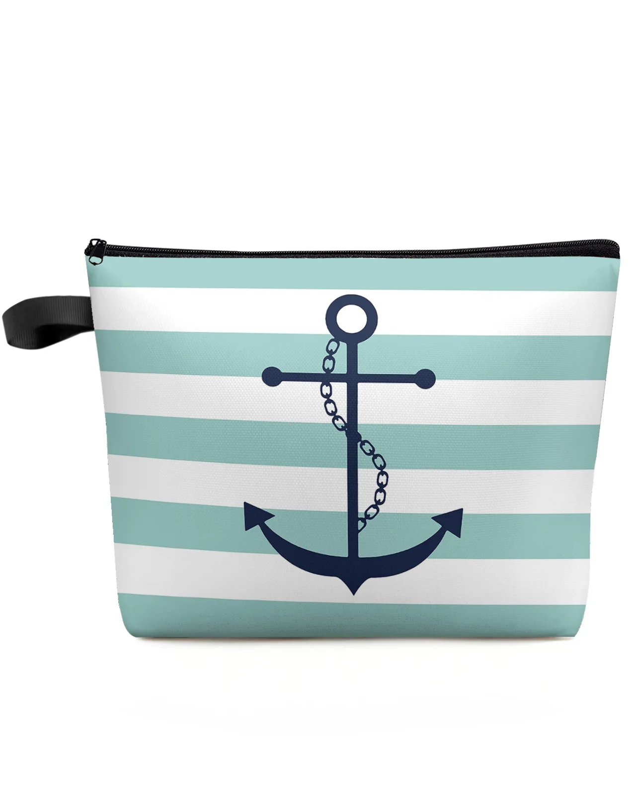 

Geometric Turquoise Stripes Anchor Makeup Bag Pouch Travel Essentials Women Cosmetic Bags Toilet Organizer Storage Pencil Case