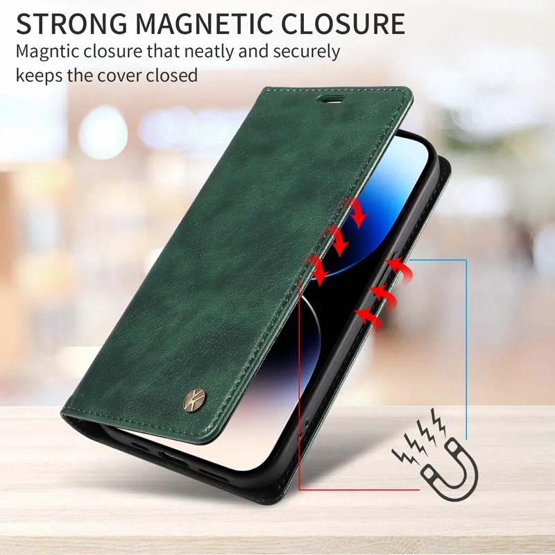 Leather Magnetic Flip Wallet Case with Card Holder
