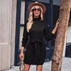 Women's Casual Solid Color Knitted High Neck Long Sleeved Dress for Women 1