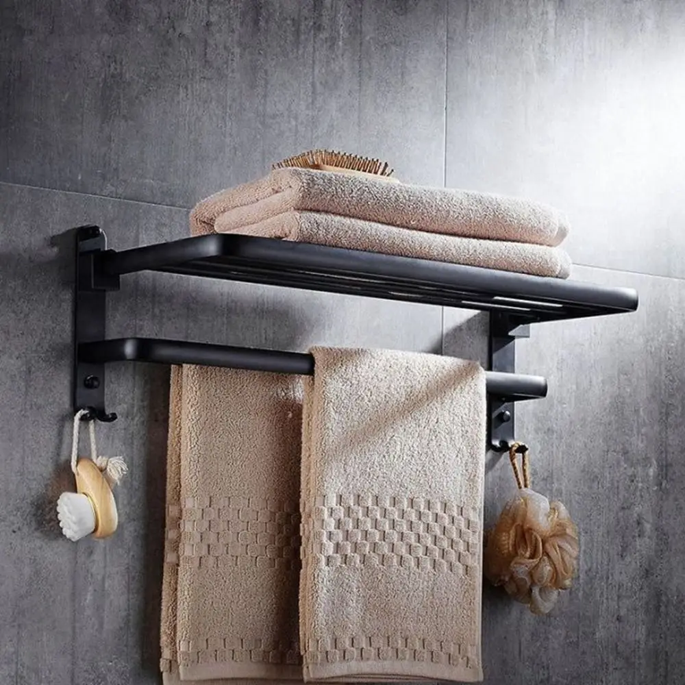 

Punch-Free Aluminum Folding With Hook Free Punching Movable Towel Rack Towel Holder Shower Shelf Shower Hanger