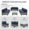 7-piece Outdoor PE Wicker Furniture Set, Courtyard Gray Rattan Segmented Sofa with Washable Deep Blue Cushion 2