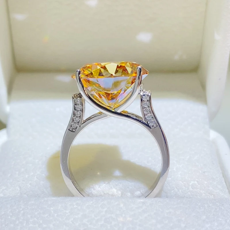 S925 Gold Ring With Diamonds NKHOG 1/2/3/5/10CT Yellow Moissanite