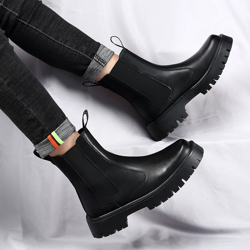 Bottines chelsea homme, boots en cuir classiques avec élastique_voghion.com