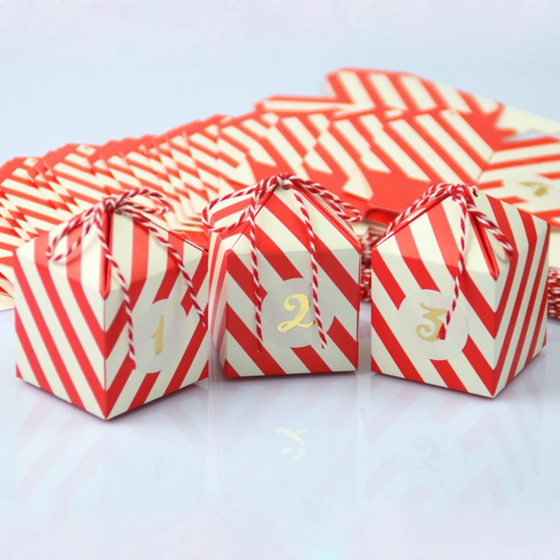 24 Stück Rot-Weiß Gestreifte Papier-Geschenkboxen für Weihnachten und Partys