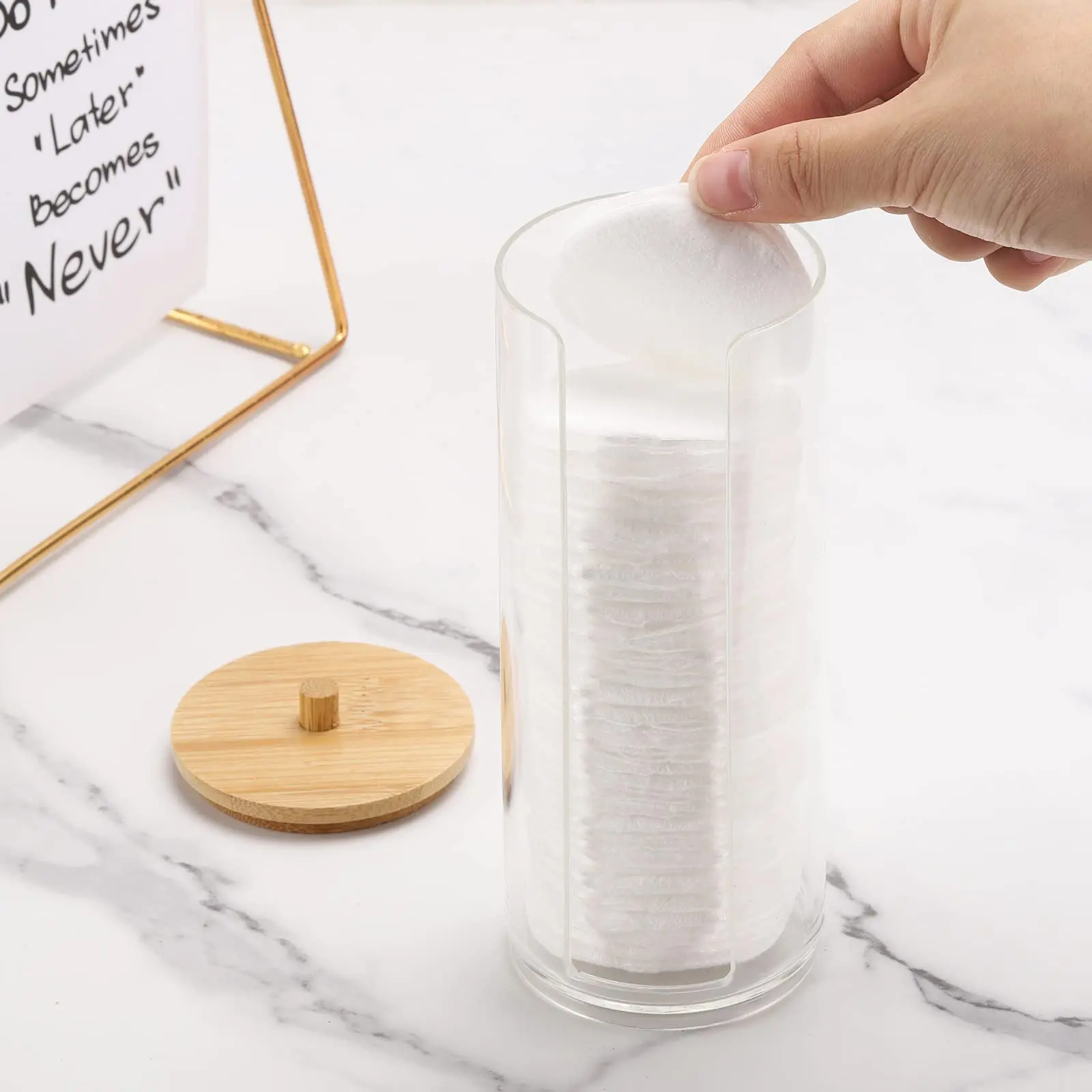 Cosmetic Cotton Organizer, Cosmetic Ball Organizer with Bamboo Lid, Bathroom Storage Bottle, Desktop Hair Accessories Organizer 2