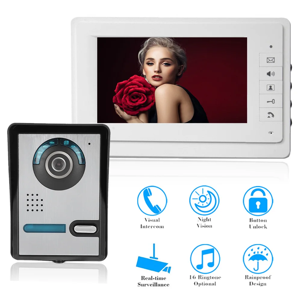 1Set Impermeabile 700Tvl Fotocamera Audio Bidirezionale Citofono Visione Notturna Videocitofono Campanello Citofono Domestico Da 7 Pollici