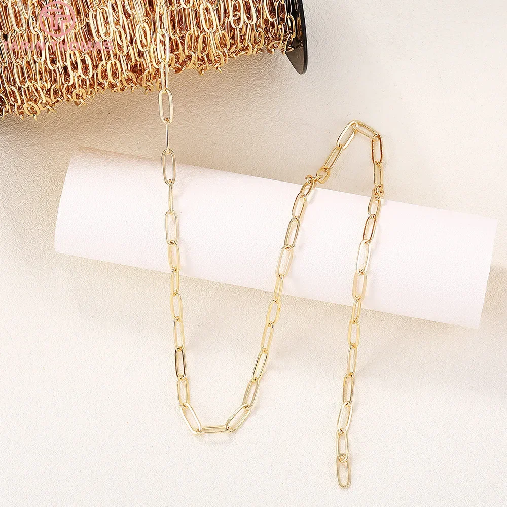 

(4291)1 Meter Width 4.7MM Thickness 1.1MM 24K Gold Color Plated Brass Necklace Chains Quality Diy Jewelry Findings Accessories