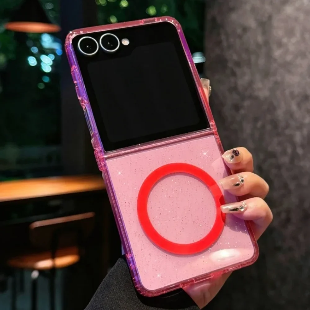 Glitter Transparent Wireless Charging Case for Samsung Galaxy Z Flip Series
