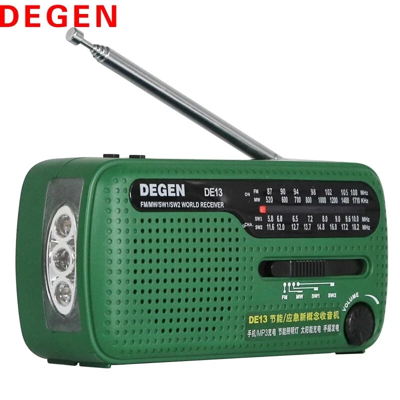DEGEN DE13 Emergency Solar Radio FM/SW/AM Hand Crank Dynamo Receiver for Camping 