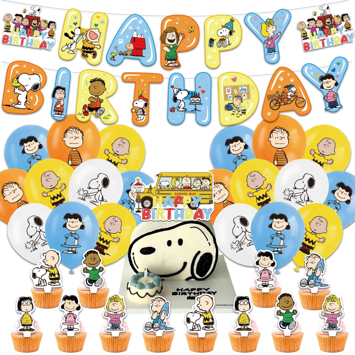

American Comics white Puppy birthday Party Decoration Cartoon puppy theme Supplies Balloon Banner Cake Topper for Baby Shower
