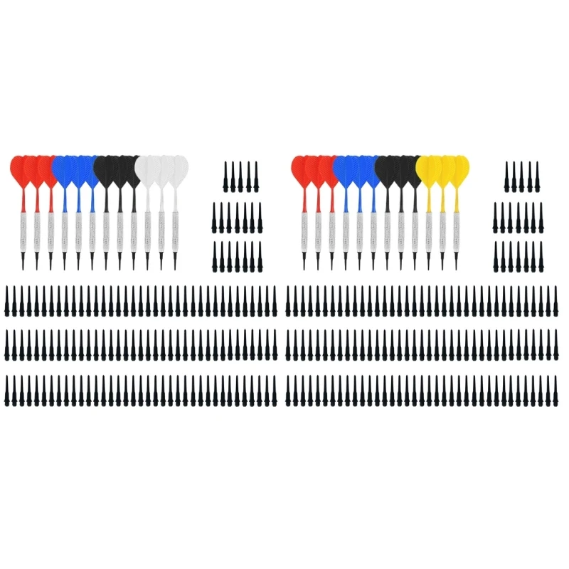 12 Pieces Soft Plastic Tip Iron Nickel Plated Shaft Plastic Flight with 100 Tip E56D