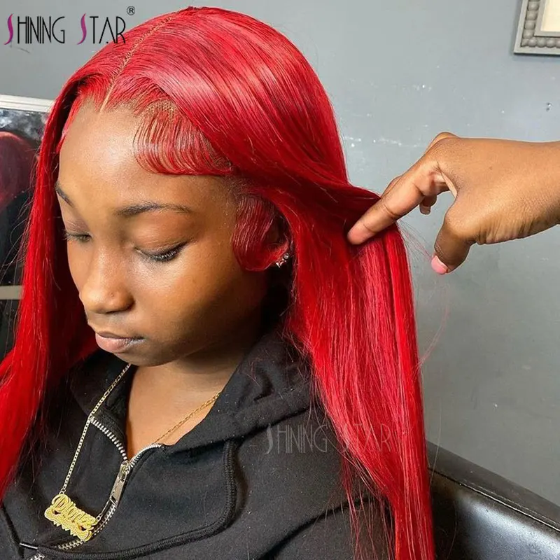

13X4 Lace Front Human Hair Wigs Red 99J Colored Straight Hd Lace Frontal Wig Human Hair Wig For Women Pre plucked Lace Front Wig