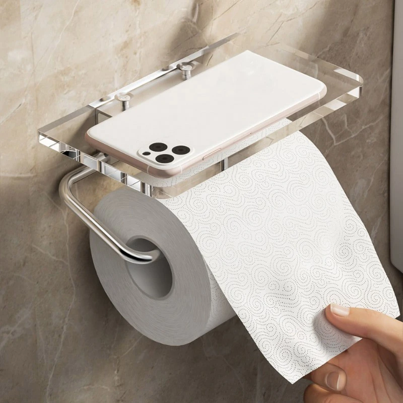 럭셔리 골드 변기 종이 선반, 두꺼운 아크릴 롤 종이, 거치대 티슈 행어, 욕실 액세서리