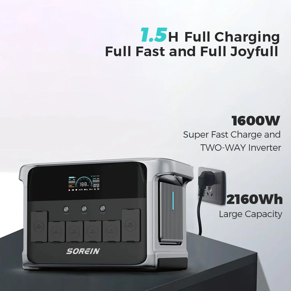 Sorein 2400w 휴대용 태양 광 발전기 태양 광 충전 스테이션 비상 발전기 발전소 2000w 230v