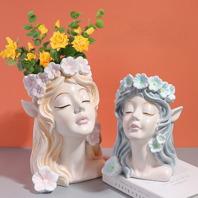 

Home Decor Creative Fairy Figurine Post-modern Style Living Room Table Ornament Garden Decoration Resin Hydroponic Vase Crafts