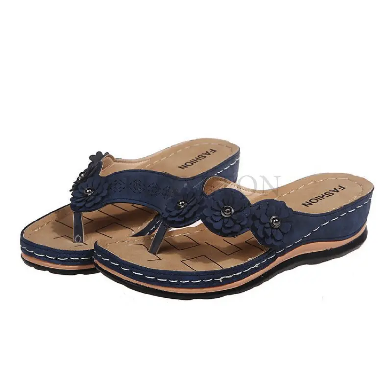 

Women Casual Sandals Comfortable Soft Slippers Embroider Flower Colorful Ethnic Flat Platform Open Toe Outdoor Beach Shoes