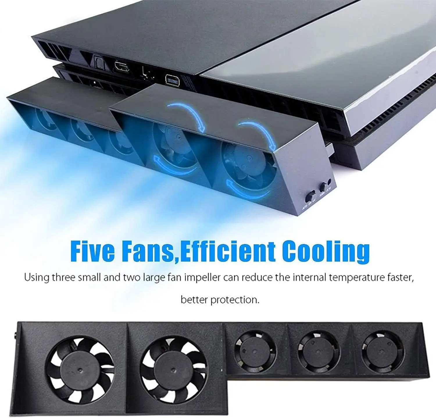 Cooling Fan Fit for Sony PS4 USB External Turbo Temperature Control Cooler Fan with 5 Fans 3 Adjustable Speeds cooling fan gaming cooling fan
