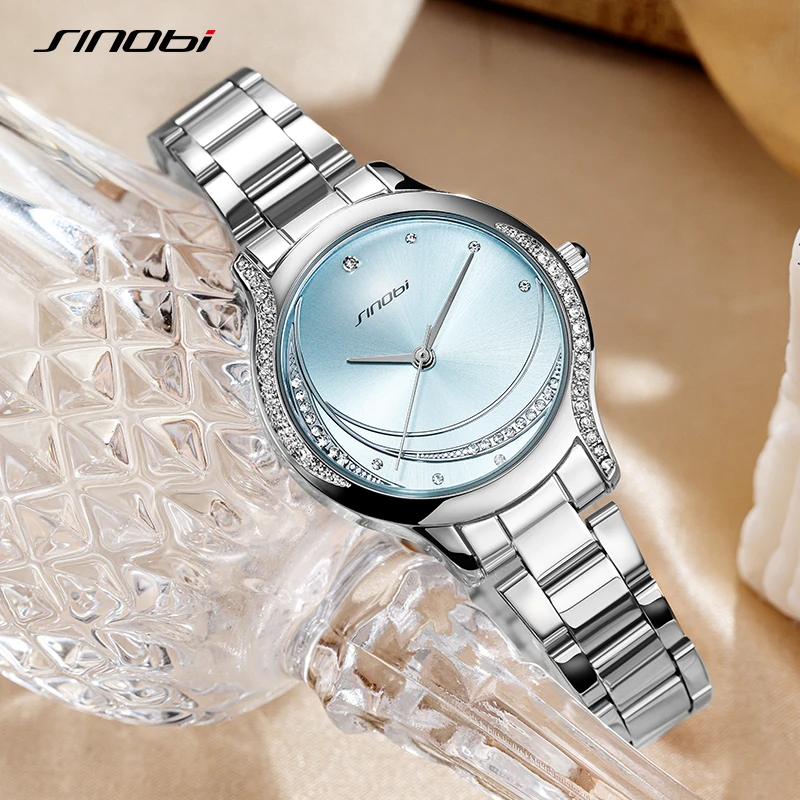 SINOBI New Arrival Fashion Woman Watches Original Design Diamond Women's Quartz Wristwatches Stainless Ladies Clock Reloj Mujer