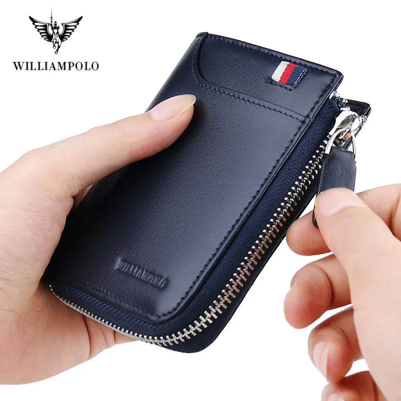 WILLIAMPOLO Men Wallets Genuine Leather Wallet Men Luxury Brand Purses Wallets For Men Zipper Coin Purse Wallets With Gift Box 6