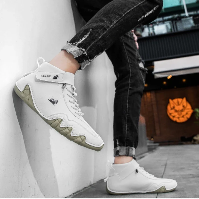 Men Leather Boots Mid Top Lace Up Ankle Waterproof Winter Motorcycle Sports