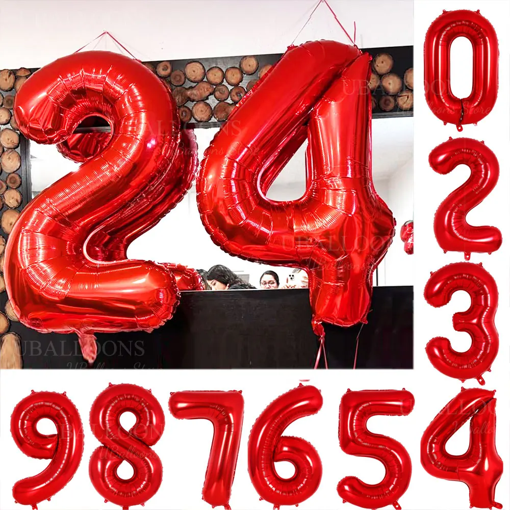 Rote Zahlen-Geburtstagsballons, 40,6 cm, 40 Zoll, große rote Zahlen-Folienballons für Geburtstag, Jahrestag, Weihnachten, Party, Dekoration
