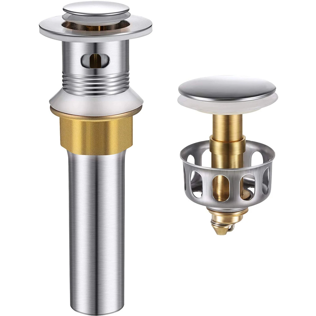 Wash Basin Bounce Drain Filters Steel Push Type Pop Up Core Plug Sink