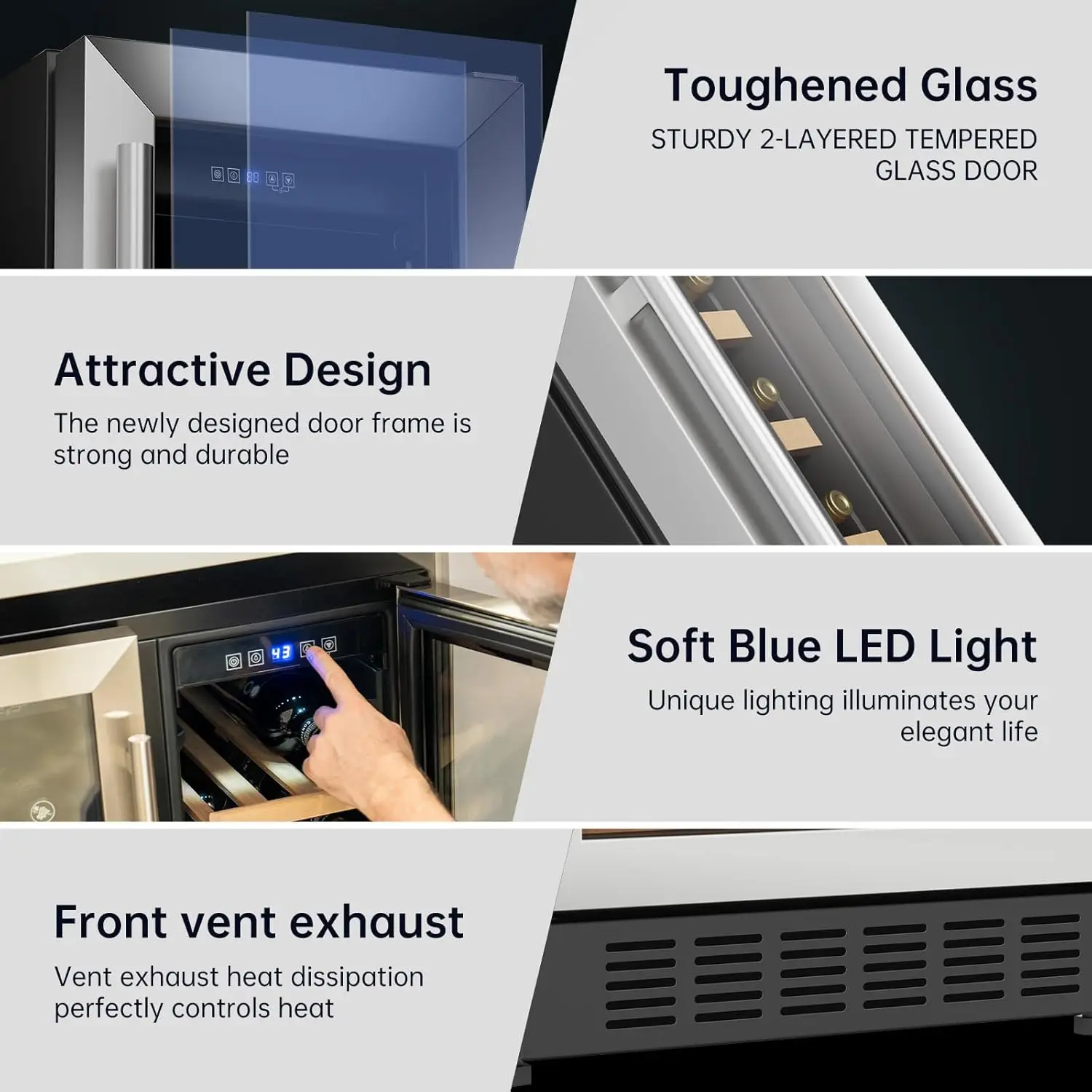 12 Inch 19 Bottle Wine Cooler Refrigerator Professional Compressor, Stainless Steel & Tempered Glass For Red Wine