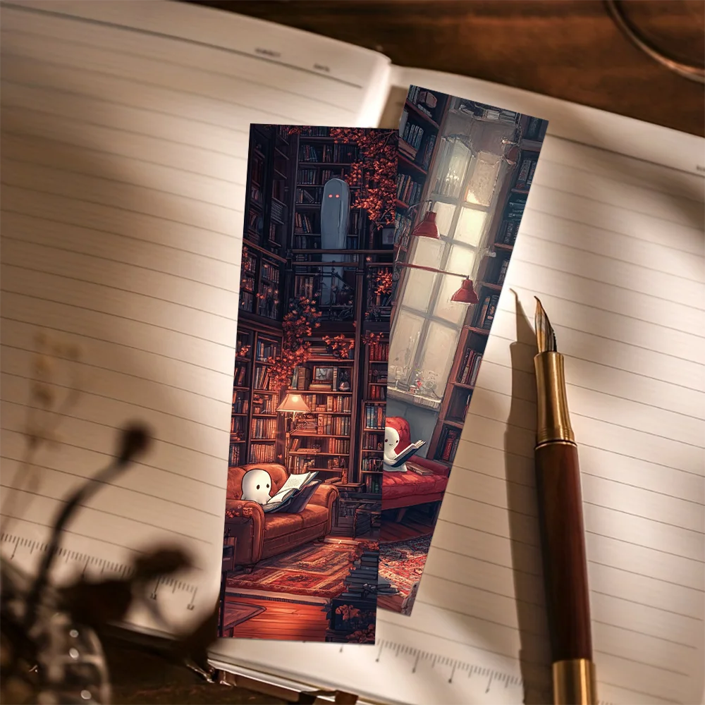 30pcs library ghost reading bookmarks for students paper card decorating books book page labeling page book marking DIY bookmarks stationery supplies paper bookmark