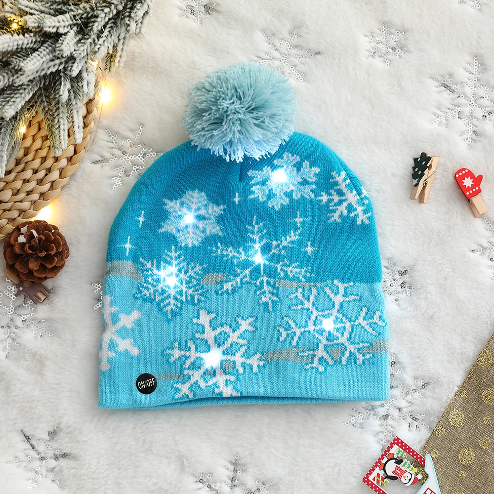 LED Christmas Hats Sweater Knitted Beanie Christmas Light Up Knitted Hat Gift for Kids Xmas New Year Decorations