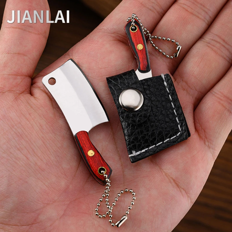 EDC Portable Keychain Pocket Knife Stainless Steel Camping Small Mini Knife Peeler Fixed Blade Wood Handle Kitchen Multi Knives