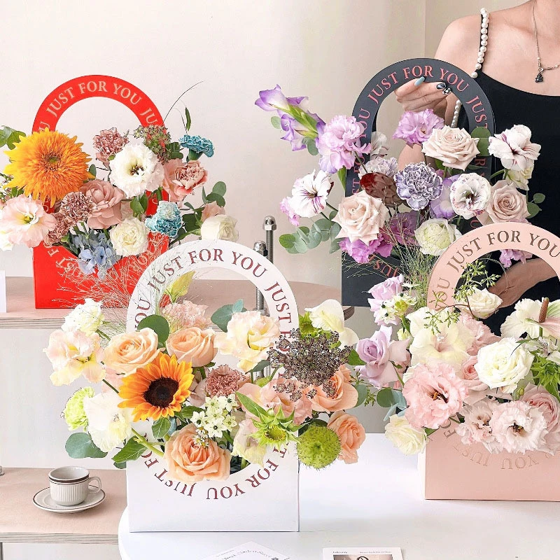 1Pc Portable Flower Basket Rose Flower Wrapping Box Gift Bag Wedding Birthday Christmas Party Bouquet Decor Supplies party gift bags canvas tote bags flower bags