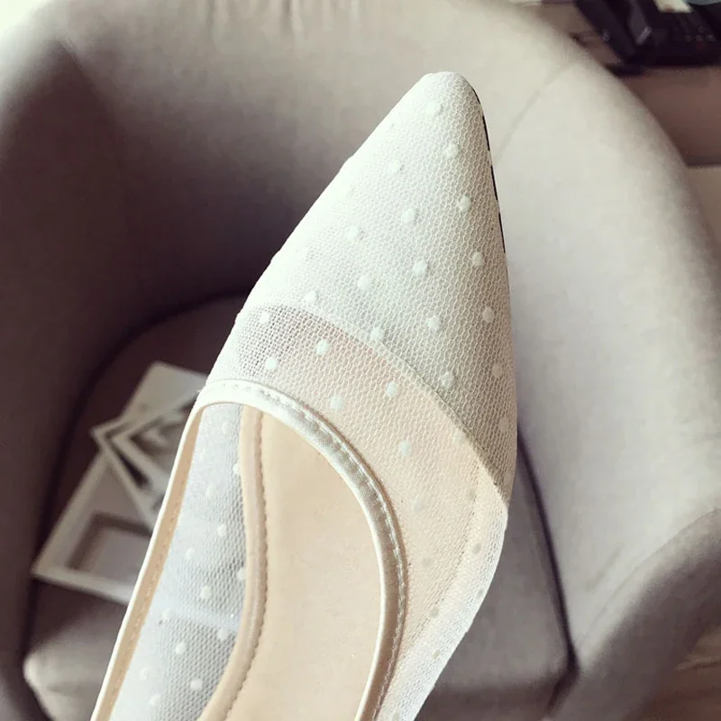 BEYARNELady Ballet Flats Sweet Pointy Toe Women's Flats Polka Dot Mesh Ballerina Flat Shoes Summer New Women's Shoes Zapatillas 2