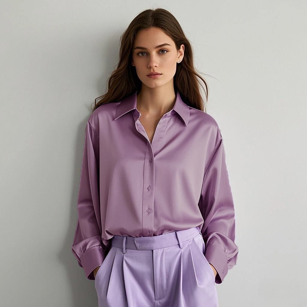 Chic Elegant Blouses For Youth Women 2025 Summer New Lady's Blouses Plain Shirts & Blouses Long Sleeve Top Sweet Satin Shirts