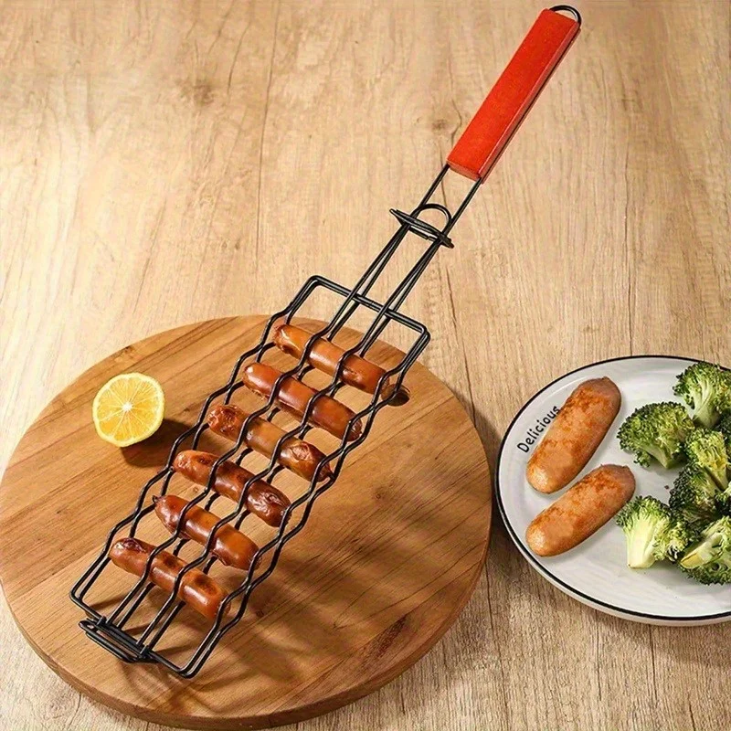 Grilling Basket Metal Mesh Barbecue Sausage Grilling Rack Net Picnic Camping BBQ Net Home Kitchen Barbecue Accessories