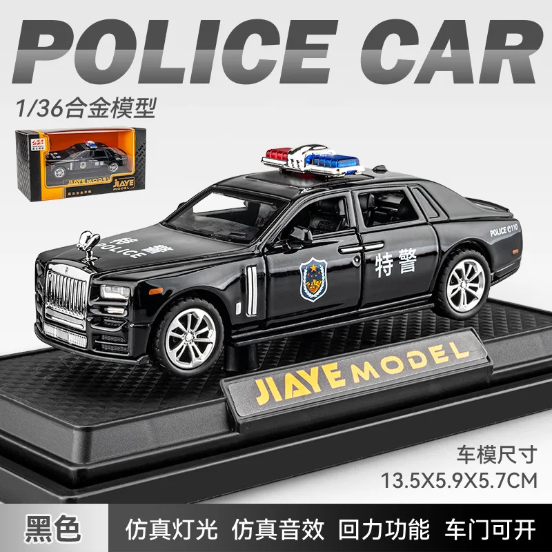1:36 Rolls Royce Phantom Police Car Simulazione Diecast Metal Alloy Model Car Sound Light Pull Back Collection Regalo Giocattolo Per Bambini