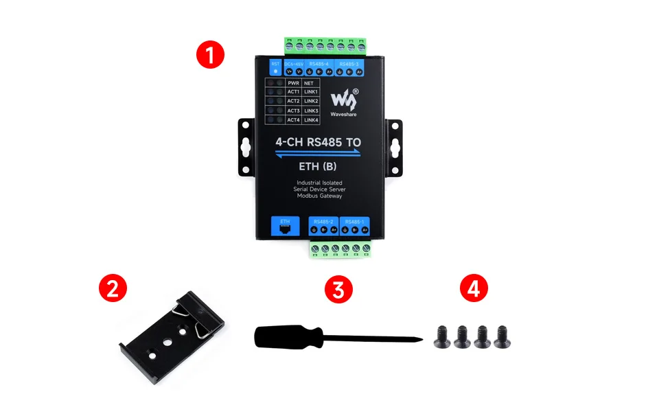 4 Canais, RS485, 4 Ch RS485 para RJ45, Opcional