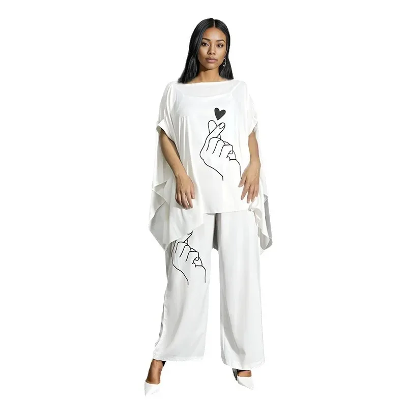 

2 Piece Set Women Dashiki African Clothes 2024 Spring Summer Fashion Short Sleeve Top And Pants Suit Party Lady Matching Sets