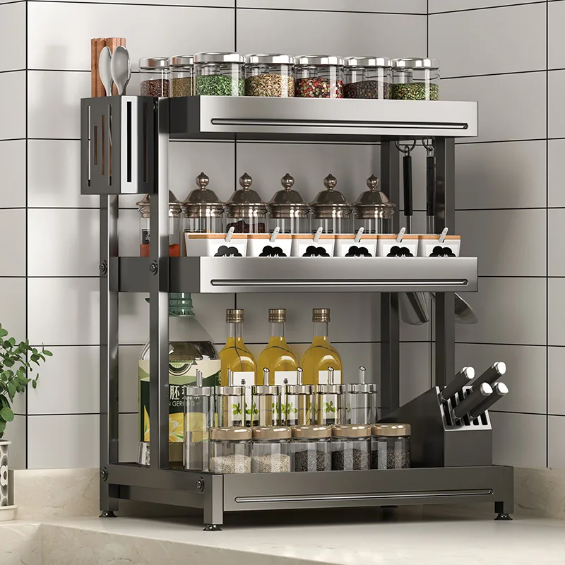 

Kitchen Condiment Storage Rack Countertop Condiment Rack Multi-Functional Condiment Seasoning Salt Sauce Vinegar Storage Rack