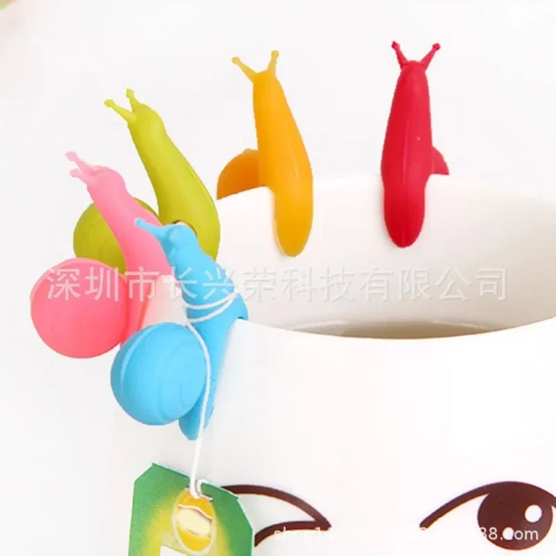 Cute Creative Food Grade Silicone Color Snail Tea Bag Hook Disposable Tea Bag Holder Cup Soft Clip Accessories Small Tools